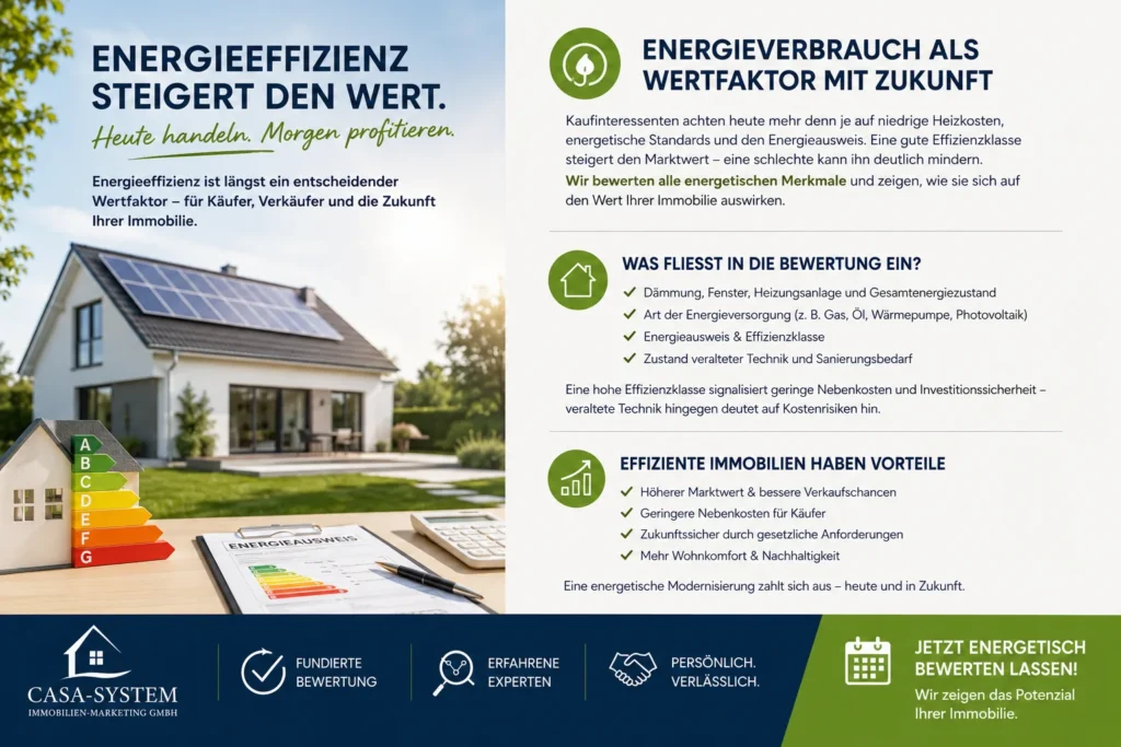 Energieeffizienz steigert den Wert – Infografik der Casa-System Immobilien-Marketing GmbH