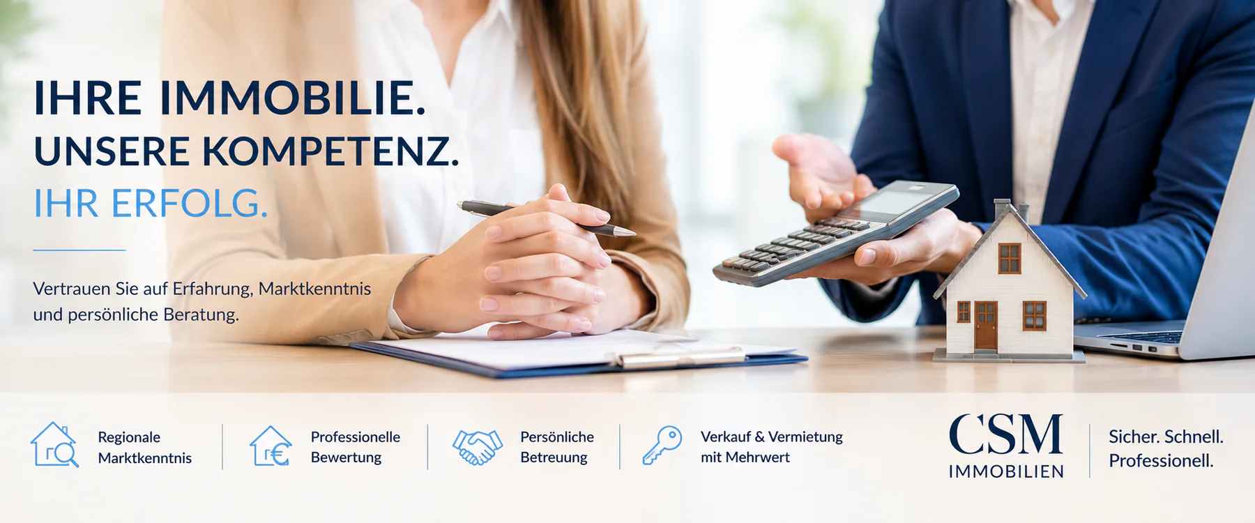 Ihre Immobilie. Unsere Kompetenz. Ihr Erfolg. Vertrauen Sie auf Erfahrung, Marktkenntnis und persönliche Beratung.
