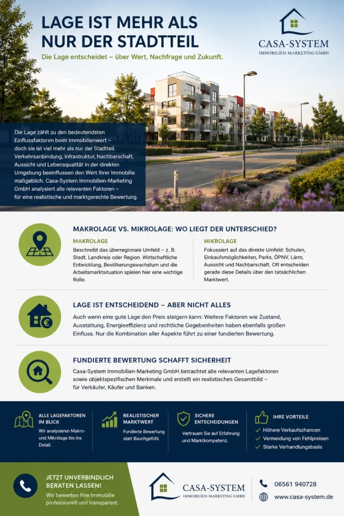 Lage ist mehr als nur der Stadtteil – Infografik der Casa-System Immobilien-Marketing GmbH zu Makrolage und Mikrolage